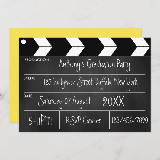 Hollywood Movie Graduation Party Chalkboard Uitnod Kaart (Voorkant / Achterkant)