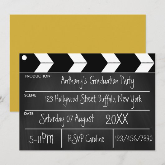 Hollywood Movie Graduation Party Chalkboard Uitnod Kaart (Voorkant / Achterkant)