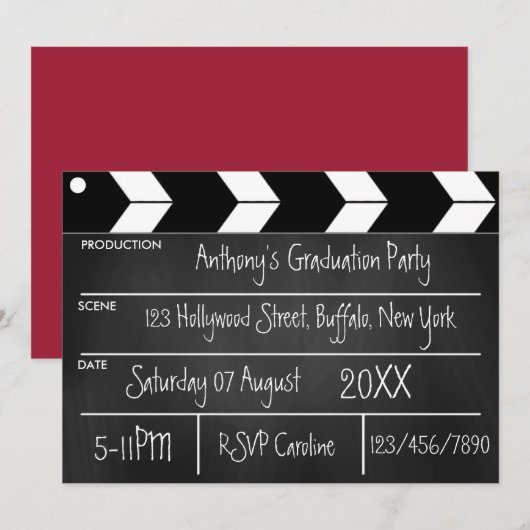 Hollywood Movie Graduation Party Chalkboard Uitnod Kaart (Voorkant / Achterkant)