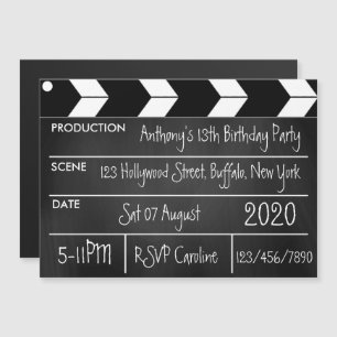 Hollywood Movie Theme Birthday Party Chalkboard Magnetische Uitnodiging