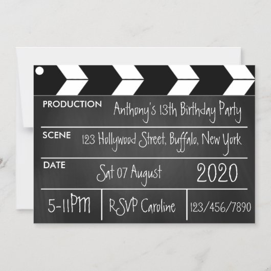 Hollywood Movie Theme Birthday Party Chalkboard Magnetische Uitnodiging (Voorkant)