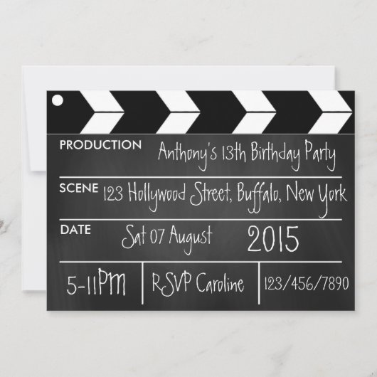 Hollywood Movie Theme Party Chalkboard Kaart (Voorkant)