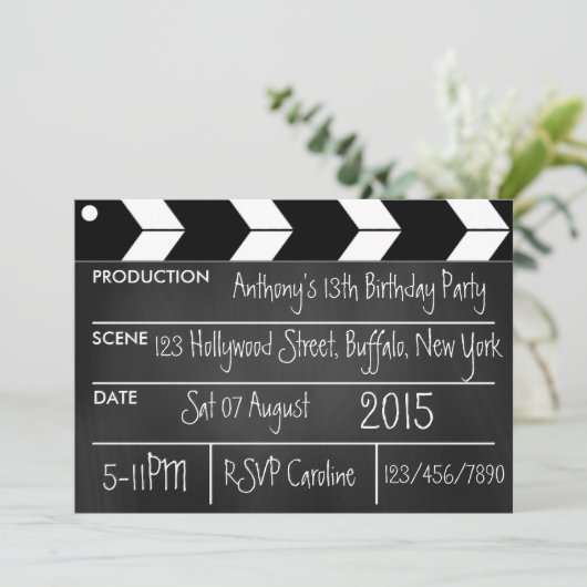 Hollywood Movie Theme Party Chalkboard Kaart (Staand voorkant)