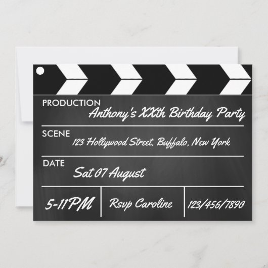 Hollywood Movie Theme Party Chalkboard Kaart (Voorkant)