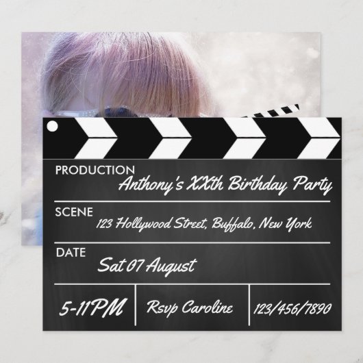 Hollywood Movie Theme Party Chalkboard Kaart (Voorkant / Achterkant)