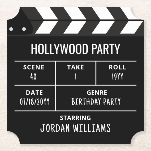 Hollywood Party Coasters, Custom Clapperboard  Kartonnen Onderzetters (Voorkant)