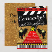 Hollywood Party, Hollywood Birthday Invitation Kaart (Voorkant / Achterkant)