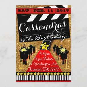 Hollywood Party, Hollywood Birthday Invitation Kaart