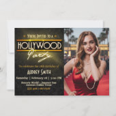 Hollywood Party with Picture Birthday Invitation Kaart (Voorkant)