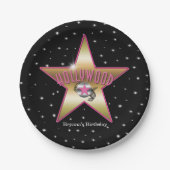 Hollywood Pink & Gold Star Black Verjaardagsfeest Papieren Bordje (Voorkant)