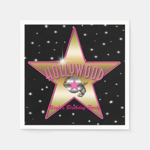 Hollywood Pink & Gold Star Black Verjaardagsfeest Servetten