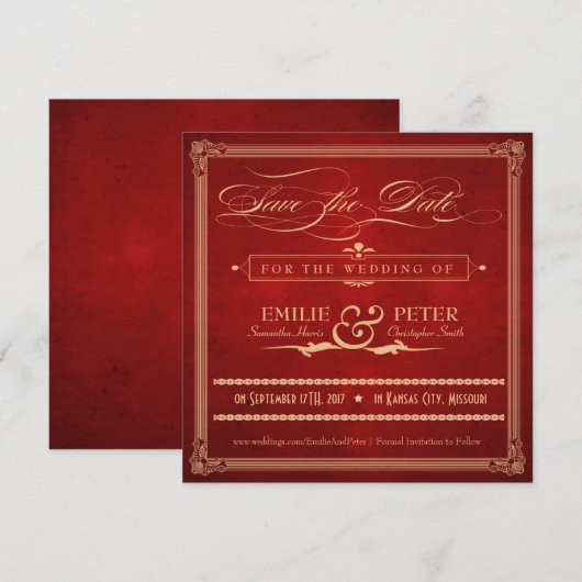 Hollywood Poster Red & Gold Save the Date (Voorkant / Achterkant)