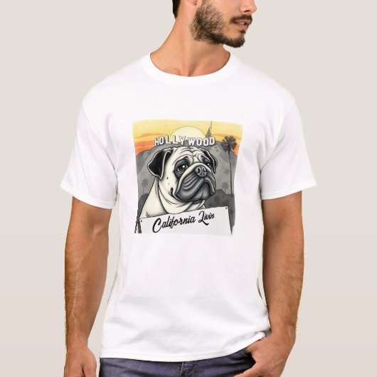 Hollywood Pug California Livin T-shirt (Voorkant)