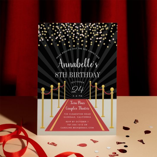 Hollywood Red Carpet Birthday Party Invitation Kaart