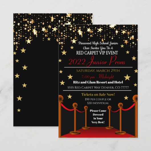 Hollywood Red Carpet Dance Uitnodiging (Voorkant / Achterkant)