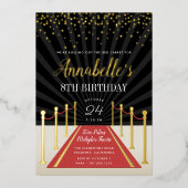 Hollywood Red Carpet Filmavond Verjaardagsfeestje Folie Uitnodiging (Voorkant)