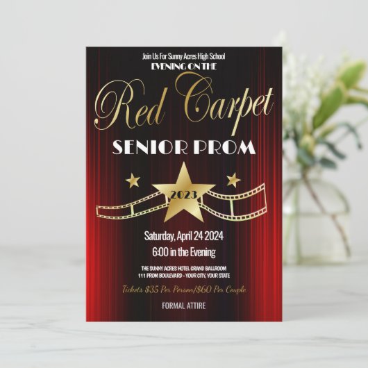 Hollywood Red Carpet Prom High School Uitnodiging (Staand voorkant)
