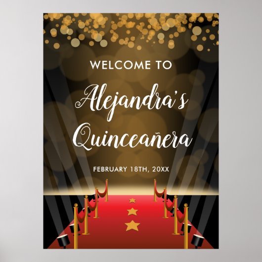 Hollywood Red Carpet Quinceanera Welcome Sign Poster (Voorkant)