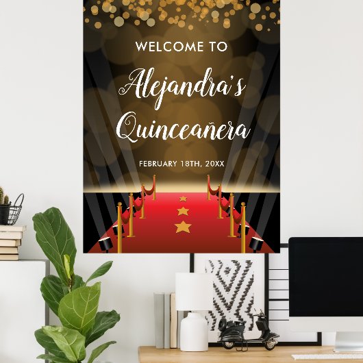 Hollywood Red Carpet Quinceanera Welcome Sign Poster (Thuiskantoor)