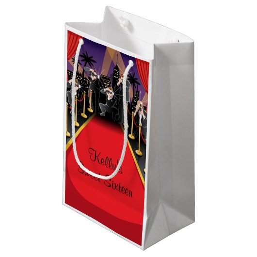 Hollywood Red Carpet Sweet 16 Favor Bag Klein Cadeauzakje (Voorkant Gekanteld)