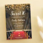 Hollywood Red Carpet Sweet 16 Kaart<br><div class="desc">Nodig je gasten uit voor je moderne Hollywood Sweet 16 verjaardagsfeestje met deze rode tapijten,  de uitnodigingen. Eenvoudig te personaliseren voor je speciale dag.</div>
