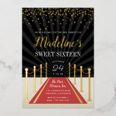 Hollywood Red Carpet Sweet Sixteen Gold Folie Uitnodiging (Voorkant)