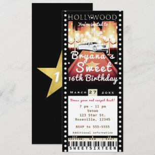 Hollywood Red Carpet VIP Party Ticket Invitation Kaart