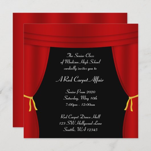 Hollywood Red Curtain Prom Formal Square Kaart (Voorkant / Achterkant)