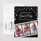 Hollywood Reel 3 Photo Black Silver Afstuderen Briefkaart (Voorkant / Achterkant)