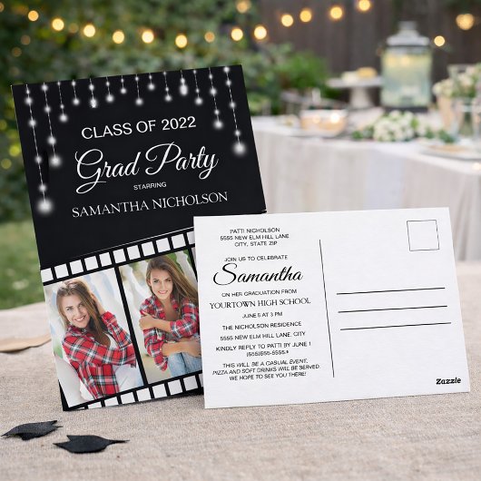 Hollywood Reel 3 Photo Black Silver Afstuderen Briefkaart