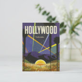 Hollywood, reflectorverlichting 's nachts,  briefkaart (Staand voorkant)