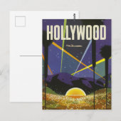 Hollywood, reflectorverlichting 's nachts,  briefkaart (Voorkant / Achterkant)