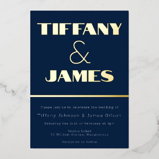 Hollywood  represormarine Wedding Gold Foil Folie Uitnodiging (Voorkant)