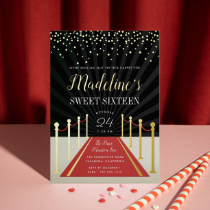 Hollywood Rode Loper Sweet Sixteen Goud Folie Uitnodiging