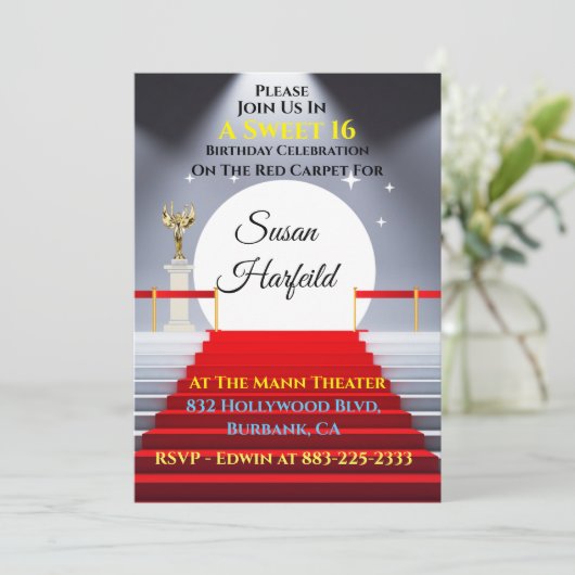 Hollywood Rode Loper Uitnodiging (Staand voorkant)