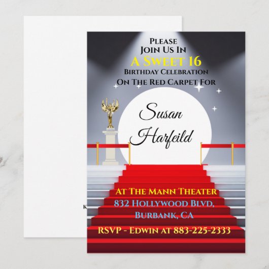 Hollywood Rode Loper Uitnodiging (Voorkant / Achterkant)