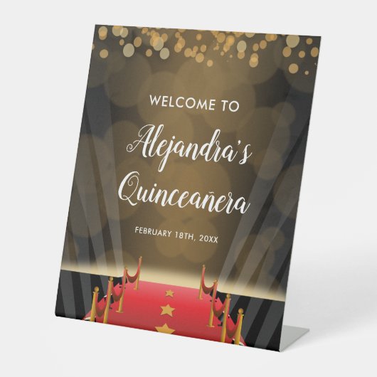 Hollywood rode tapijt quinceanera Welkom Reclamebord Met Voetstuk (Voorkant)