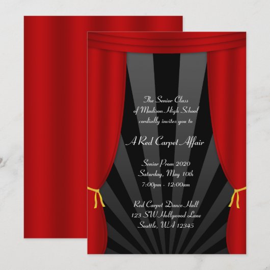 Hollywood rood gordijn prom formele uitnodigingen (Voorkant / Achterkant)