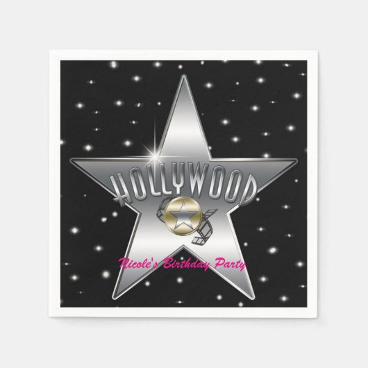 Hollywood Silver Star Black verjaardagsfeestje Servet (Voorkant)