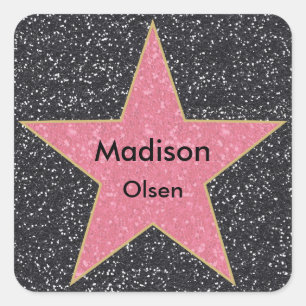 Hollywood Square Gedrukt Glitter Naam Stickers