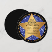 HOLLYWOOD STAR Blue Bar Bat Mitzvah Uitnodiging (Voorkant / Achterkant)