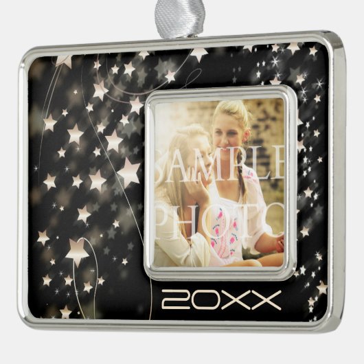 Hollywood Star Custom Photo Year Verzilverd Omlijst Ornament (Links)