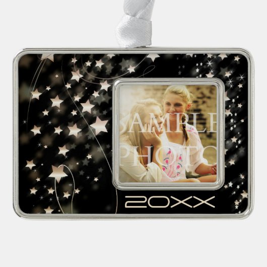 Hollywood Star Custom Photo Year Verzilverd Omlijst Ornament (Voorkant)