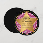 HOLLYWOOD STAR Pink Bar Bat Mitzvah Uitnodiging (Voorkant / Achterkant)