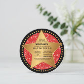 HOLLYWOOD STAR Red Bar Bat Mitzvah Uitnodiging (Staand voorkant)