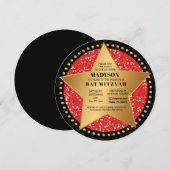 HOLLYWOOD STAR Red Bar Bat Mitzvah Uitnodiging (Voorkant / Achterkant)