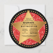 HOLLYWOOD STAR Red Bar Bat Mitzvah Uitnodiging (Voorkant)