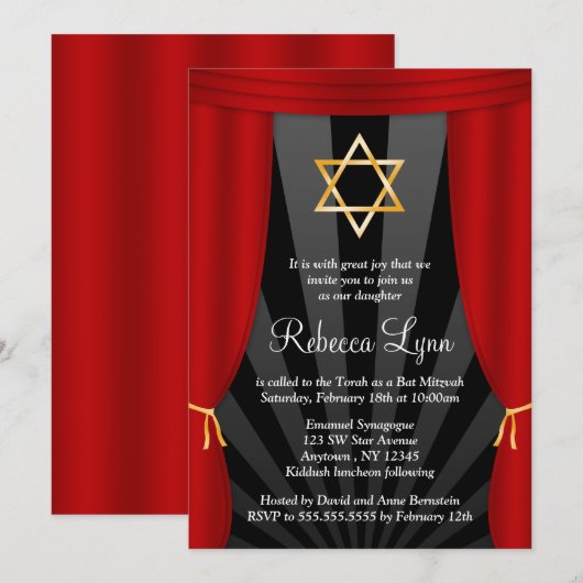 Hollywood Star van David Bat Mitzvah Invitations Kaart (Voorkant / Achterkant)