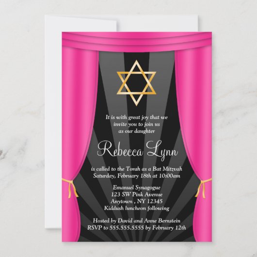 Hollywood Star van David Pink Bat Mitzvah Kaart (Voorkant)