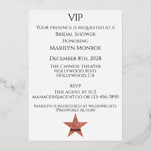 Hollywood Ster Folie Uitnodiging (Achterkant)